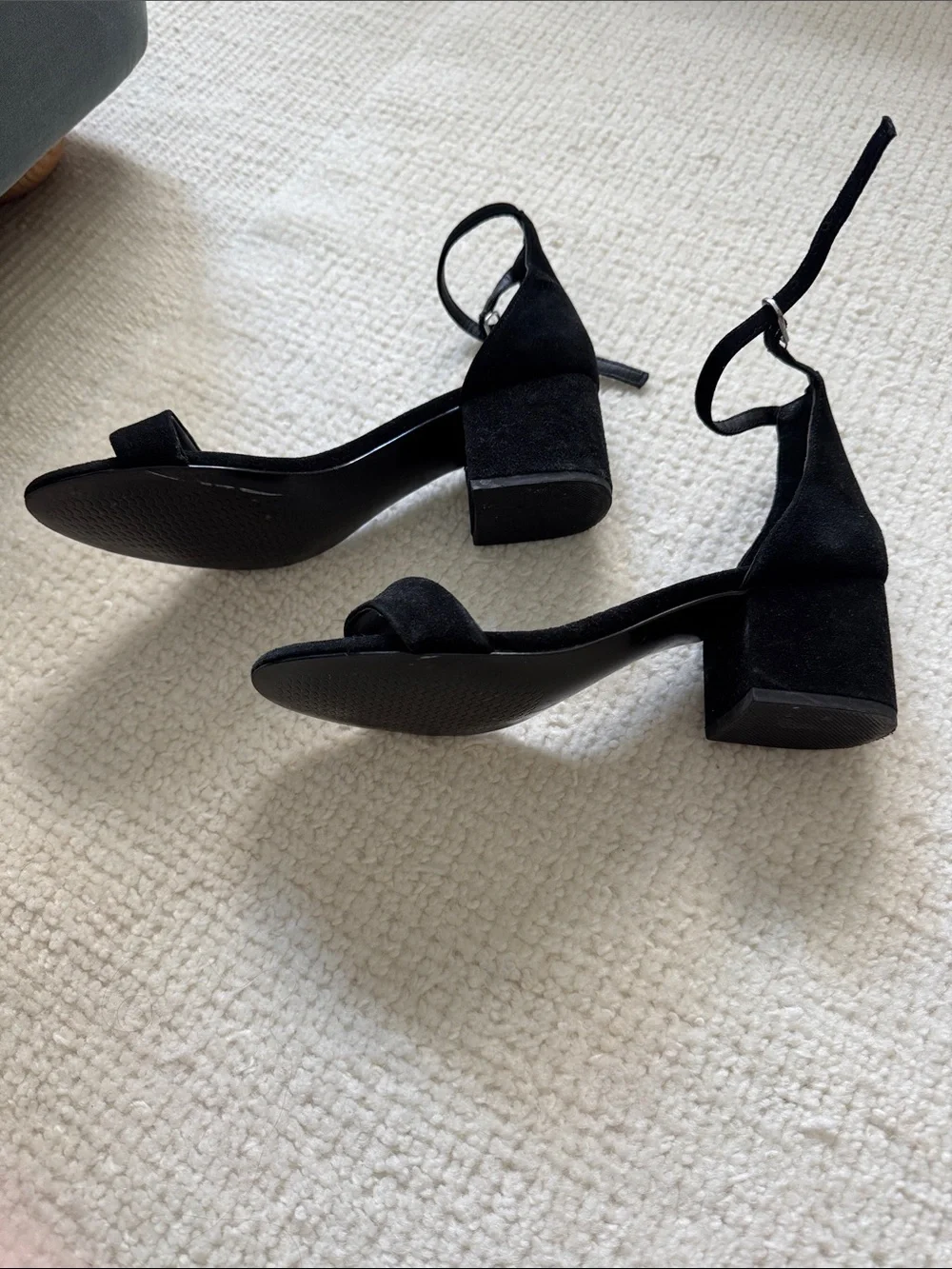 Steve Madden Black Suede Ankle Strap Block Heels